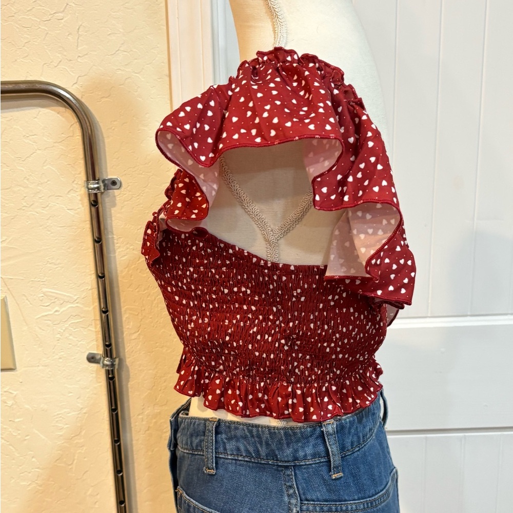 🇺🇸Red Ruffled Heart Print Women's Tube Top Size L❤️🤍💙 - Picture 3 of 10